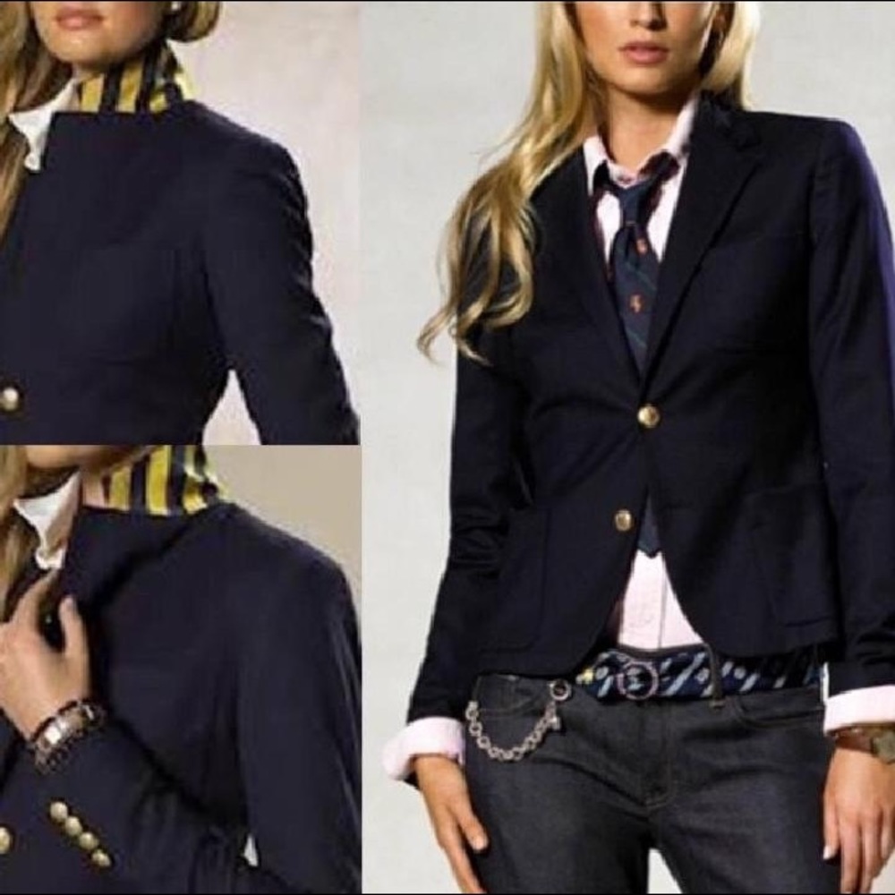 RUGBY Ralph Lauren Navy Gold Button Wool Blazer 2